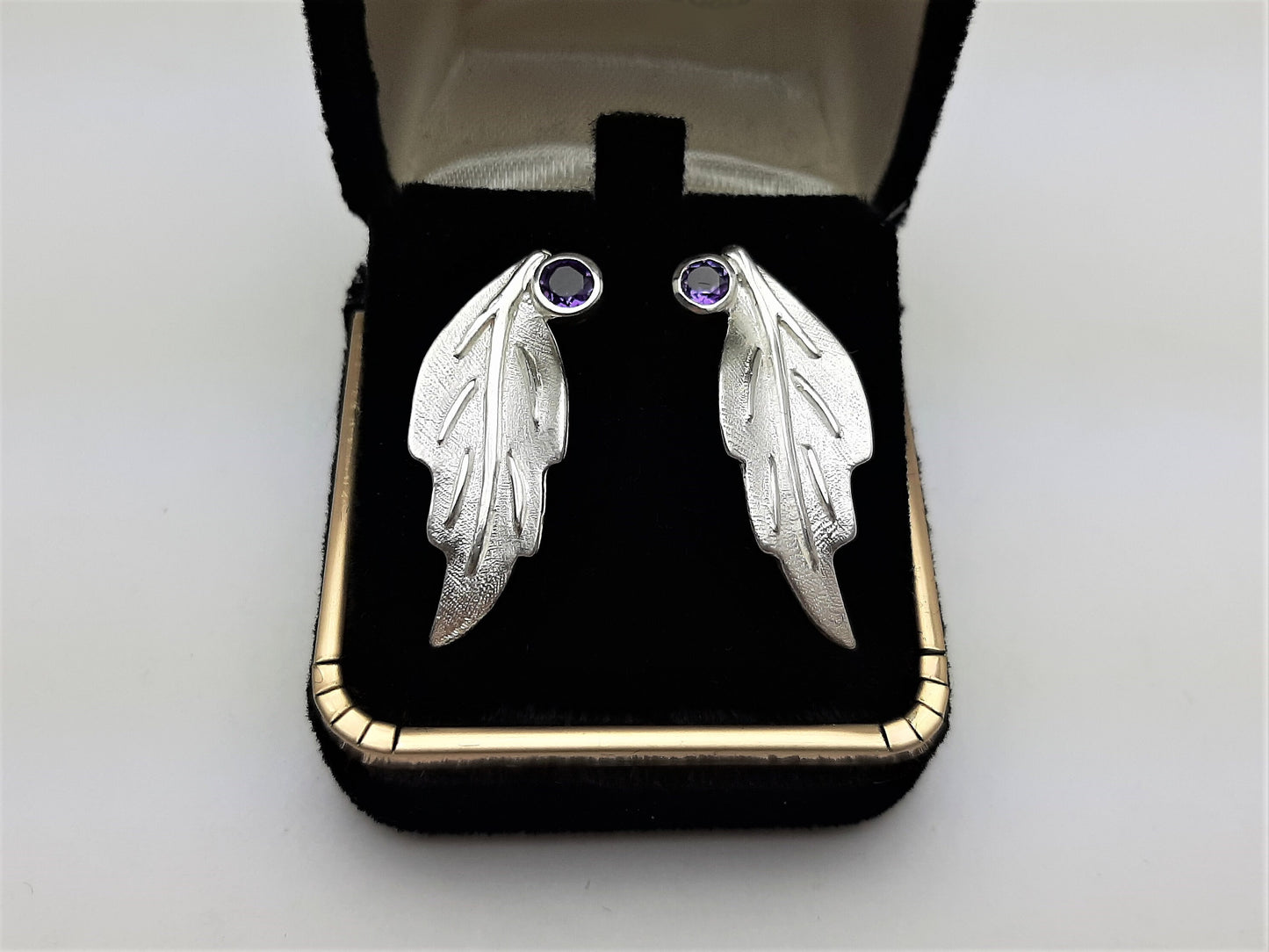 Amethyst Leaf Earrings, Sterling Silver - Amethyst Gemstone Earrings, Amethyst Birthstone Jewelry