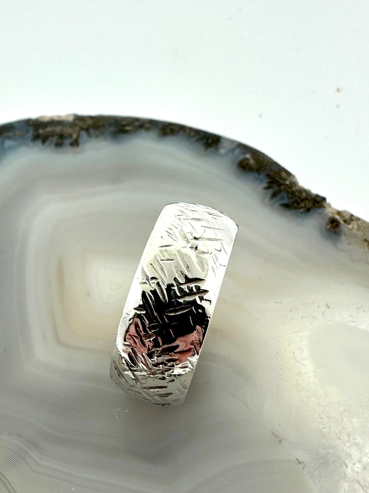 Custom Hand-Hammered Sterling Silver Band – 8mm Wide, Size 8