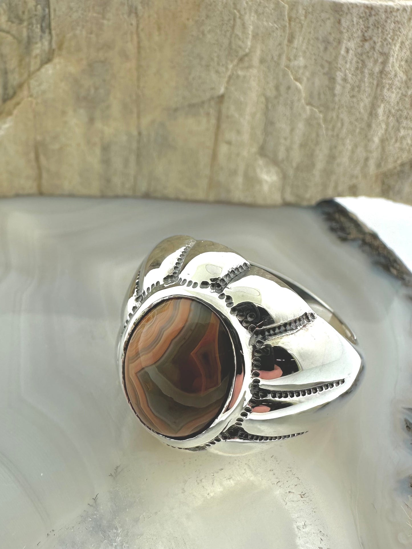 One-of-a-Kind Sterling Silver Men’s Ring with Fairburn Agate – Size 12.5