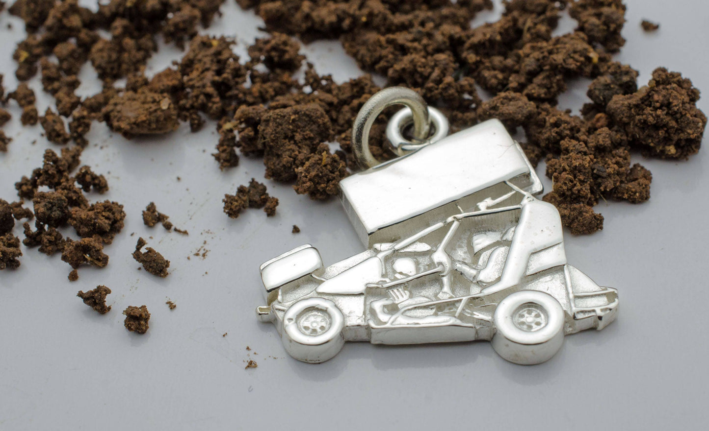 Mini / Micro Sprint Race Car in Sterling Silver, PENDANT or KEYCHAIN