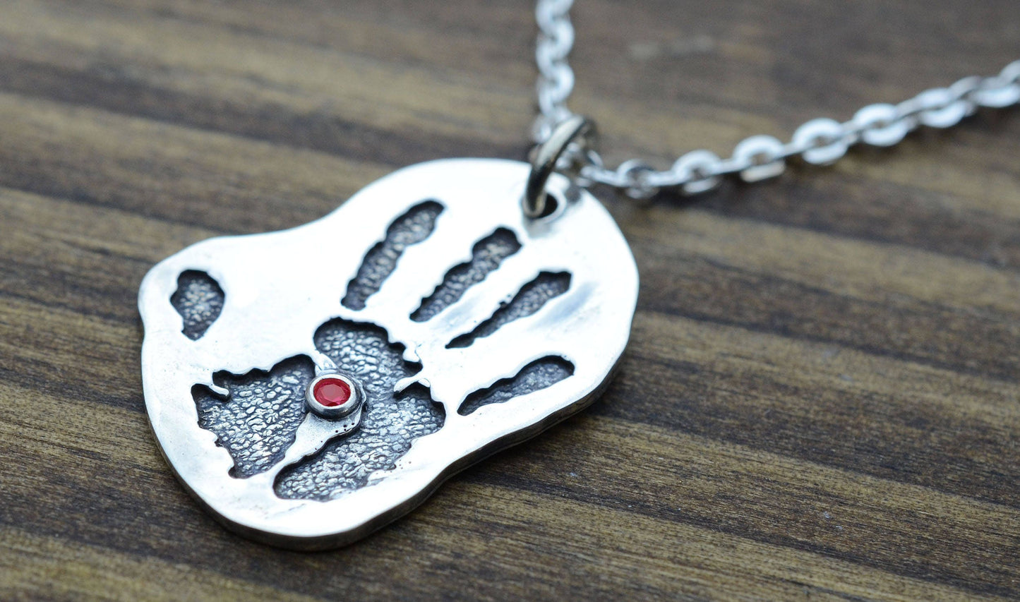 Pierced Hand Pendant in Sterling Silver with Created Ruby – Identity Series