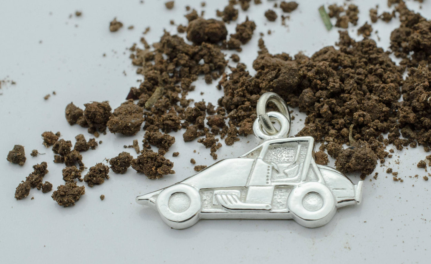 Non-Wing Sprint Race Car in Sterling Silver, PENDANT or KEYCHAIN