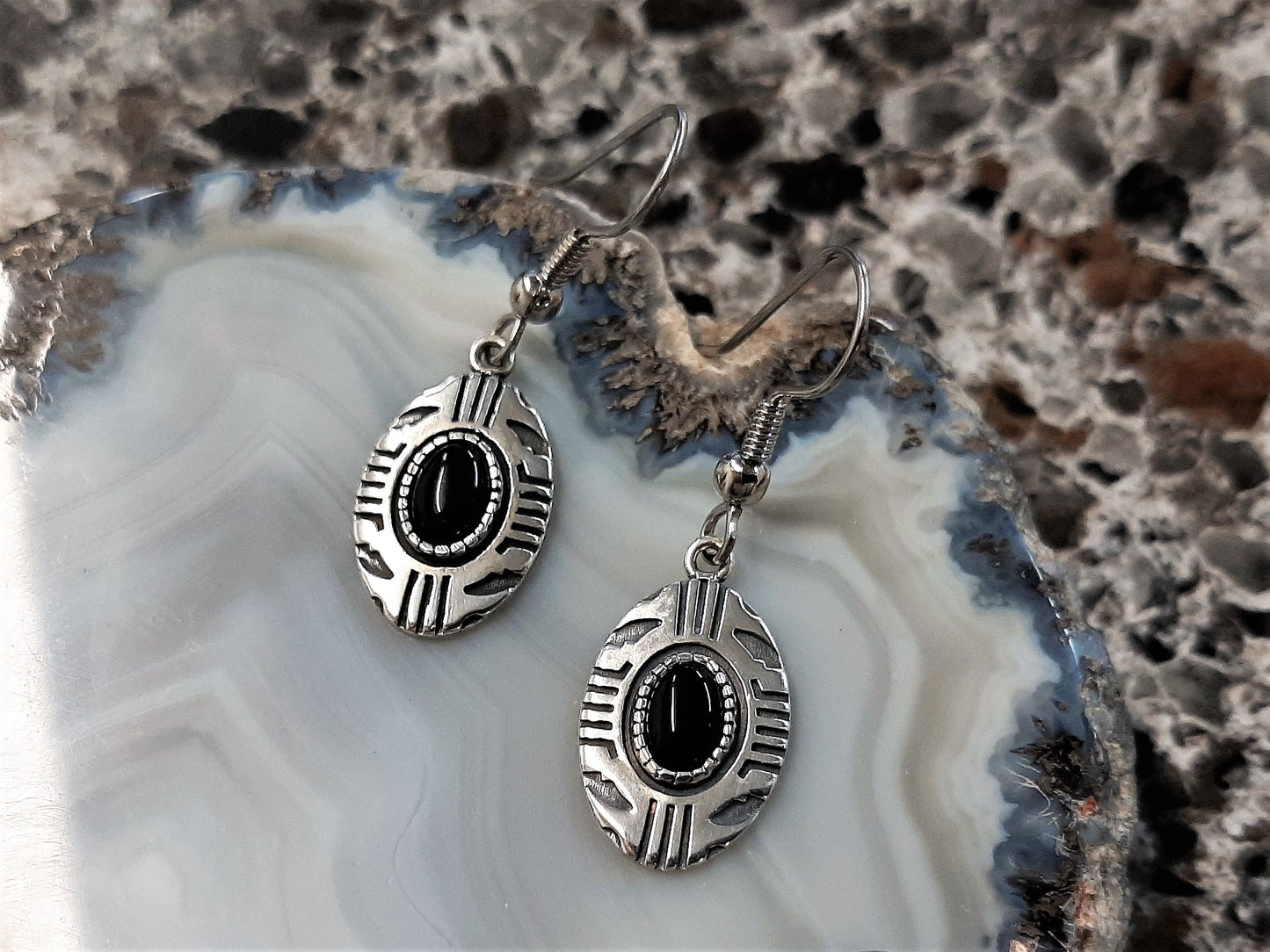 Aztec Inspired Tribal Shield Pendant and Earrings in Sterling Silver with Opal Set