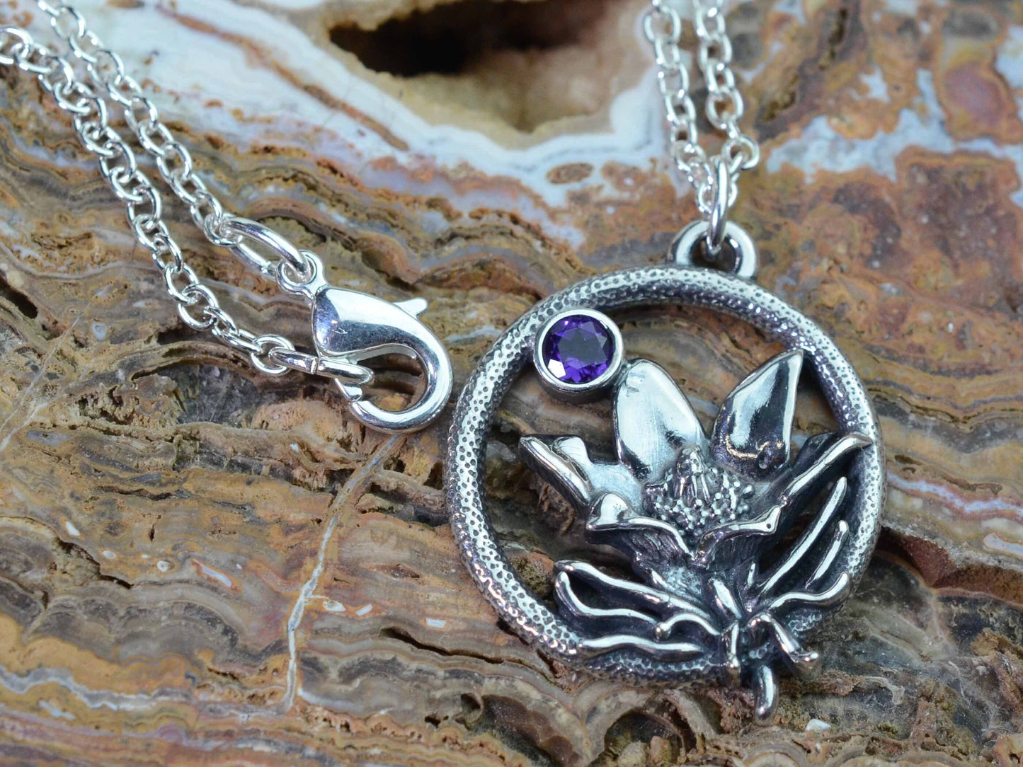 Pasque Flower Necklace in Sterling Silver with Genuine Amethyst – The Nature Line