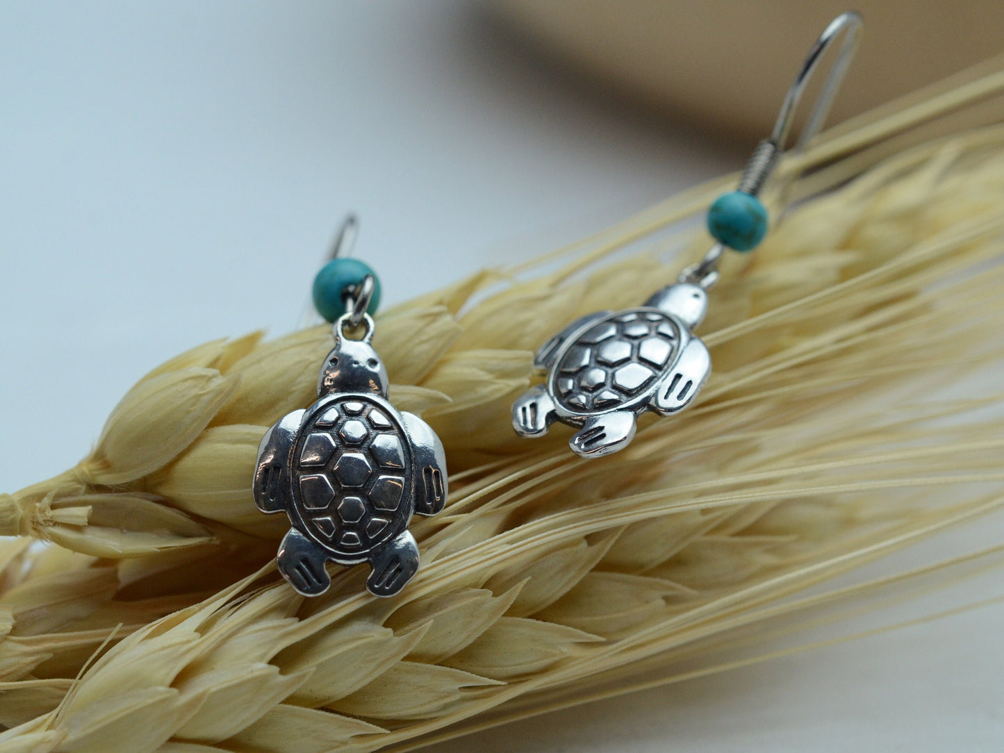 Turtle Earrings in Sterling Silver with Turquoise Accents – Lakota Legacy Line