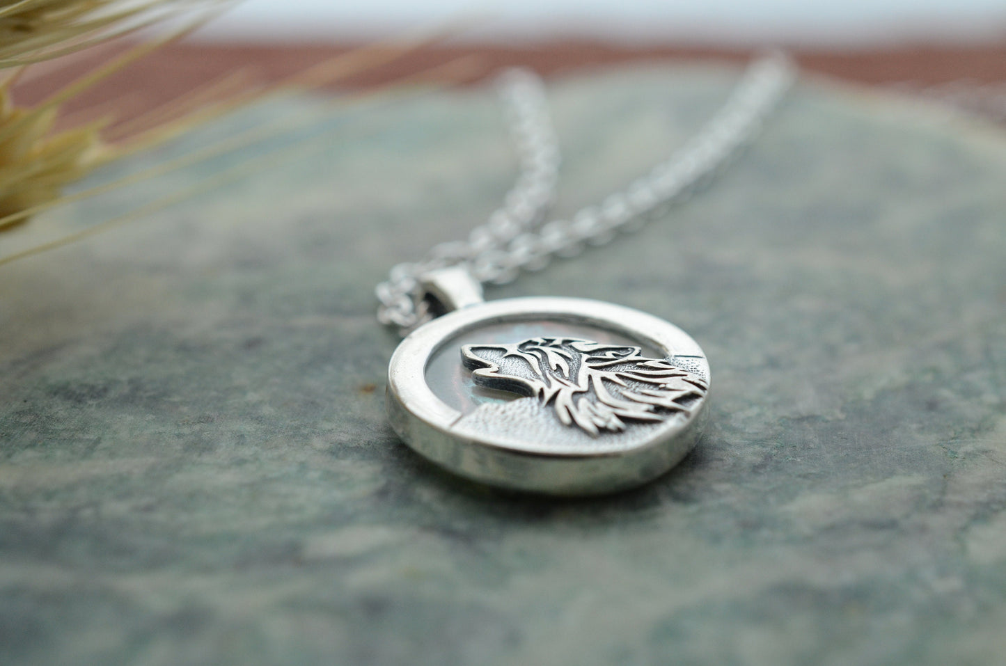 Howling Wolf Pendant in Sterling Silver with Mother of Pearl Moon – Lakota Legacy Line