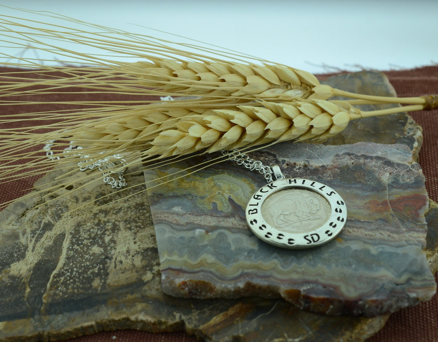 Black Hills Buffalo Nickel Pendant with Sterling Silver Border