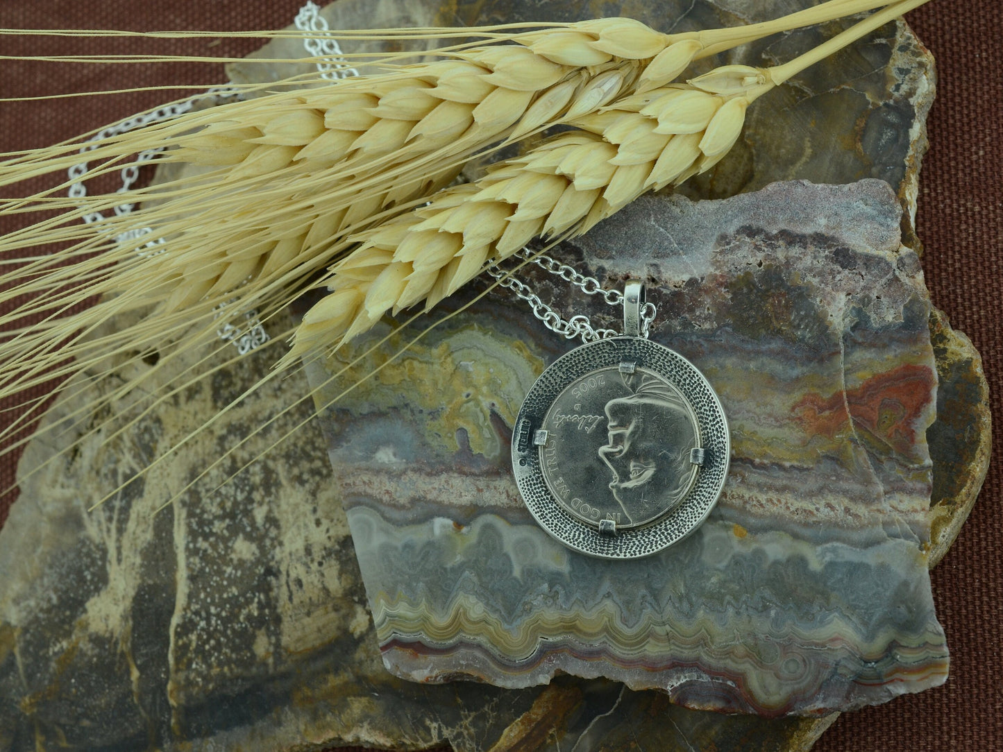 Black Hills Buffalo Nickel Pendant with Sterling Silver Border