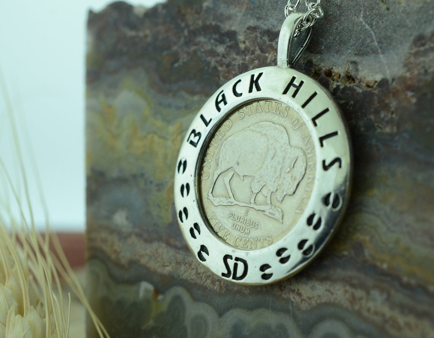 Black Hills Buffalo Nickel Pendant with Sterling Silver Border
