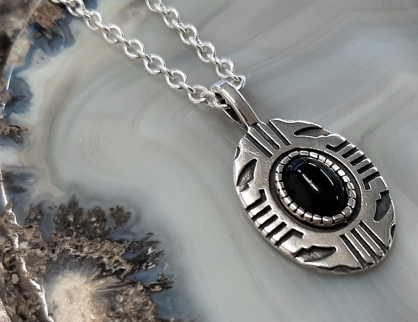 Aztec Inspired Tribal Shield Pendant and Earrings in Sterling Silver with Black Onyx Set – Lakota Legacy Line