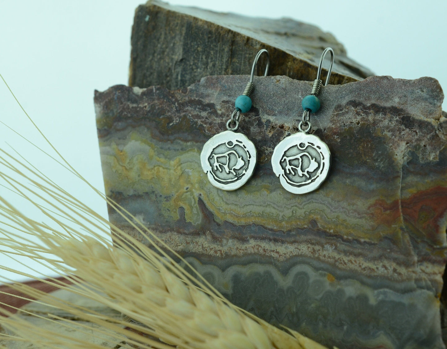 Impression Buffalo Pendant and Earrings Set in Sterling Silver – Lakota Legacy Line