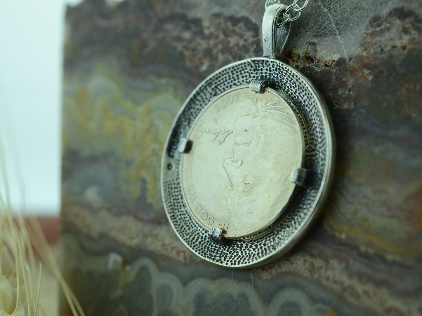 Black Hills Buffalo Nickel Pendant with Sterling Silver Border