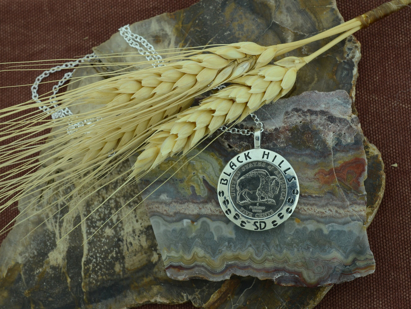 Black Hills Buffalo Nickel Pendant with Sterling Silver Border