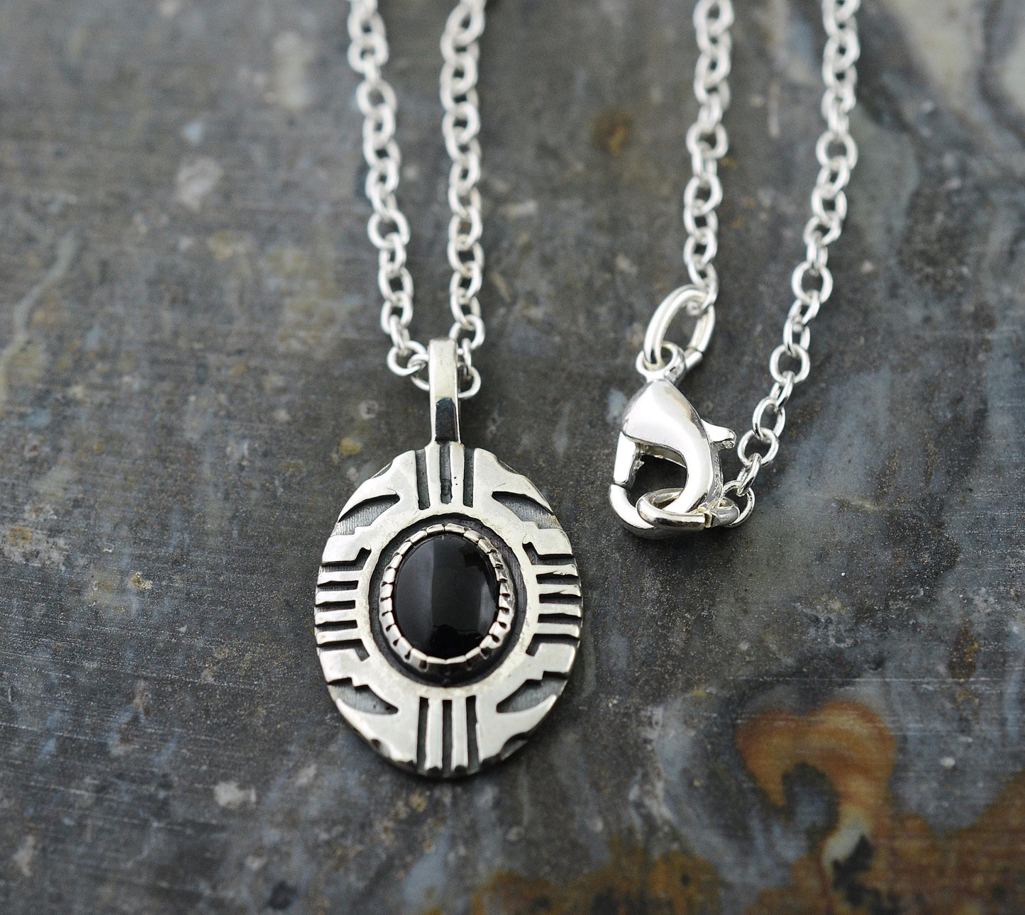 Aztec Inspired Tribal Shield Pendant in Sterling Silver with Black Onyx – Lakota Legacy Line