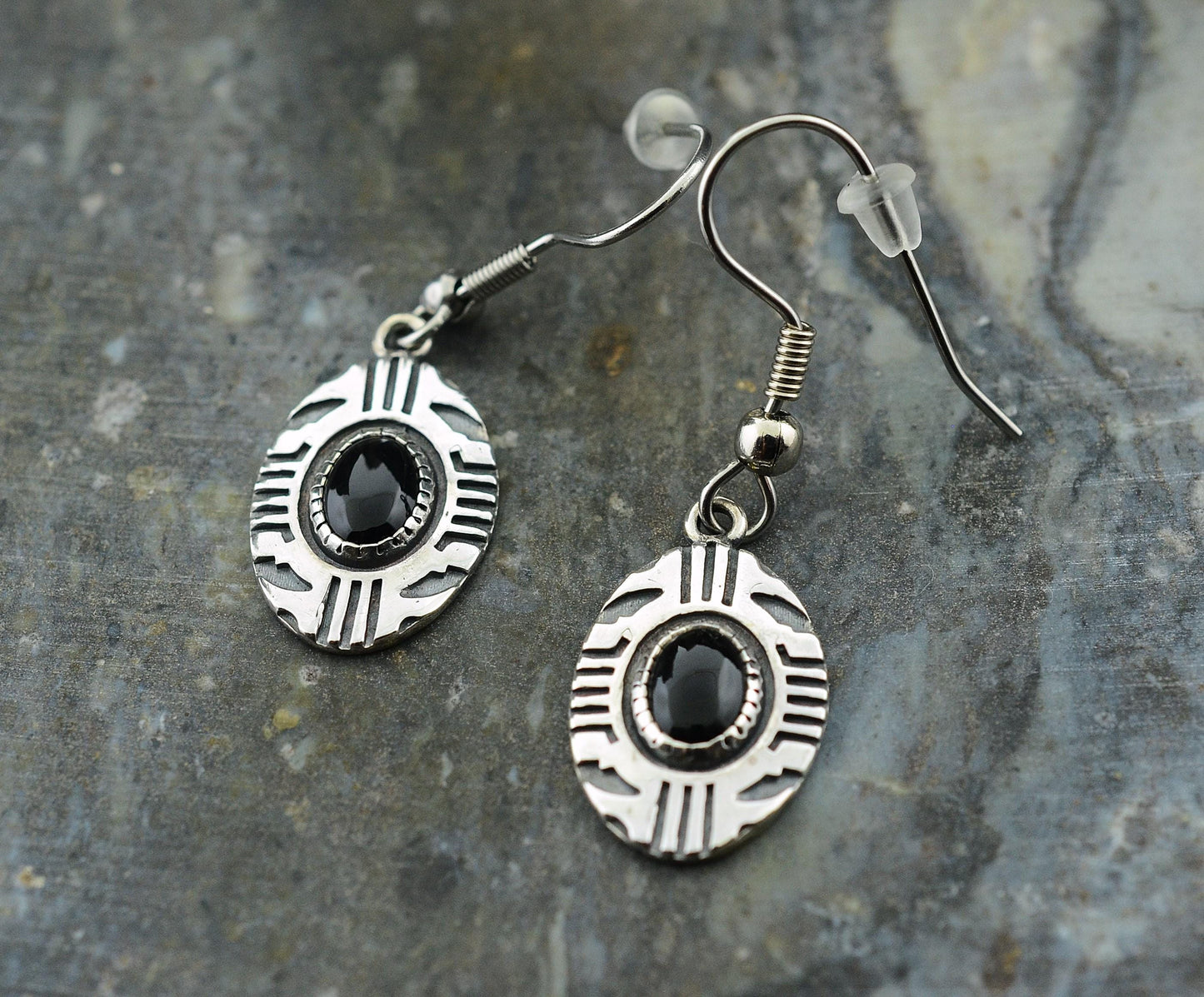 Aztec Inspired Tribal Shield Earrings in Sterling Silver with Black Onyx – Lakota Legacy Line