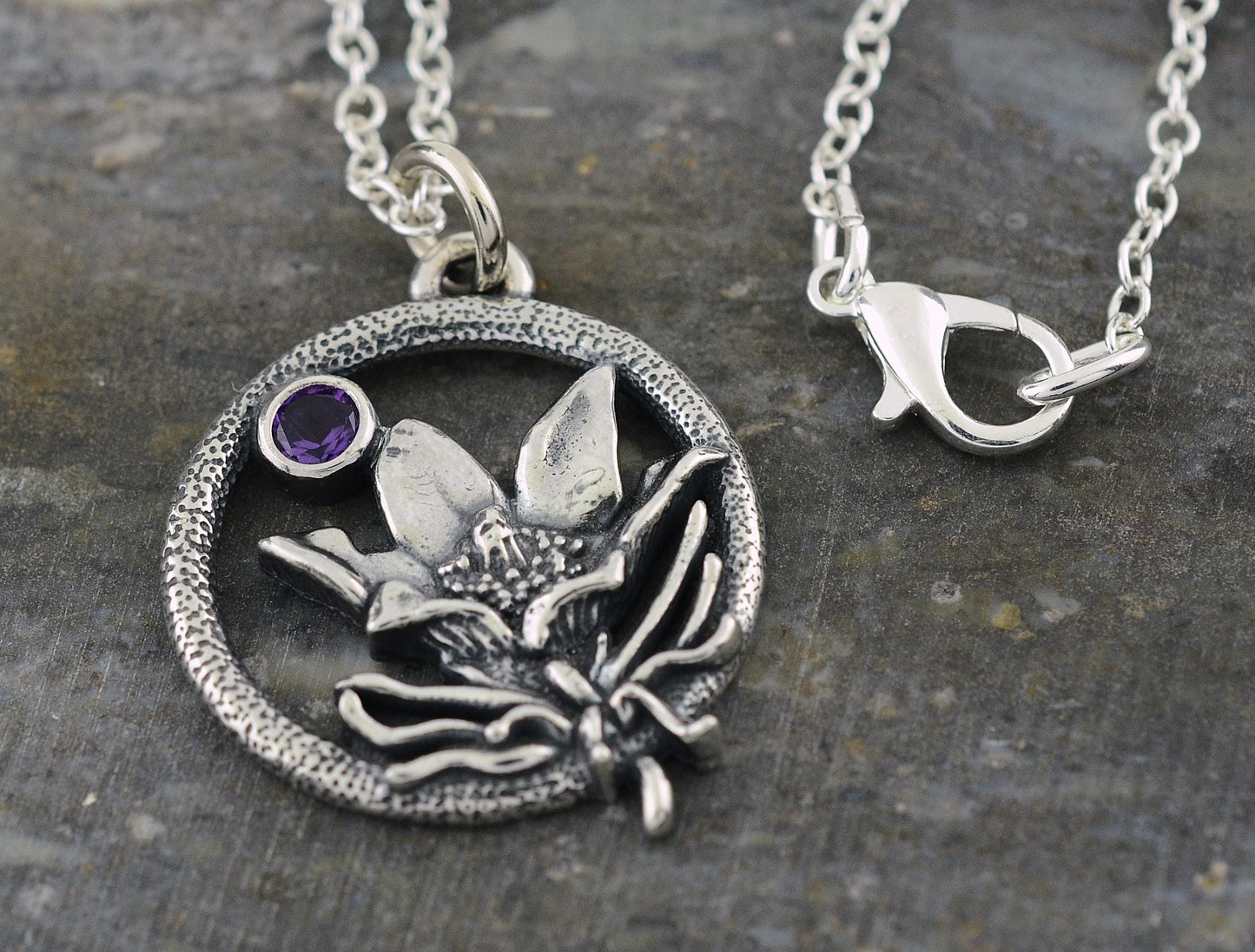 Pasque Flower Necklace in Sterling Silver with Genuine Amethyst – The Nature Line