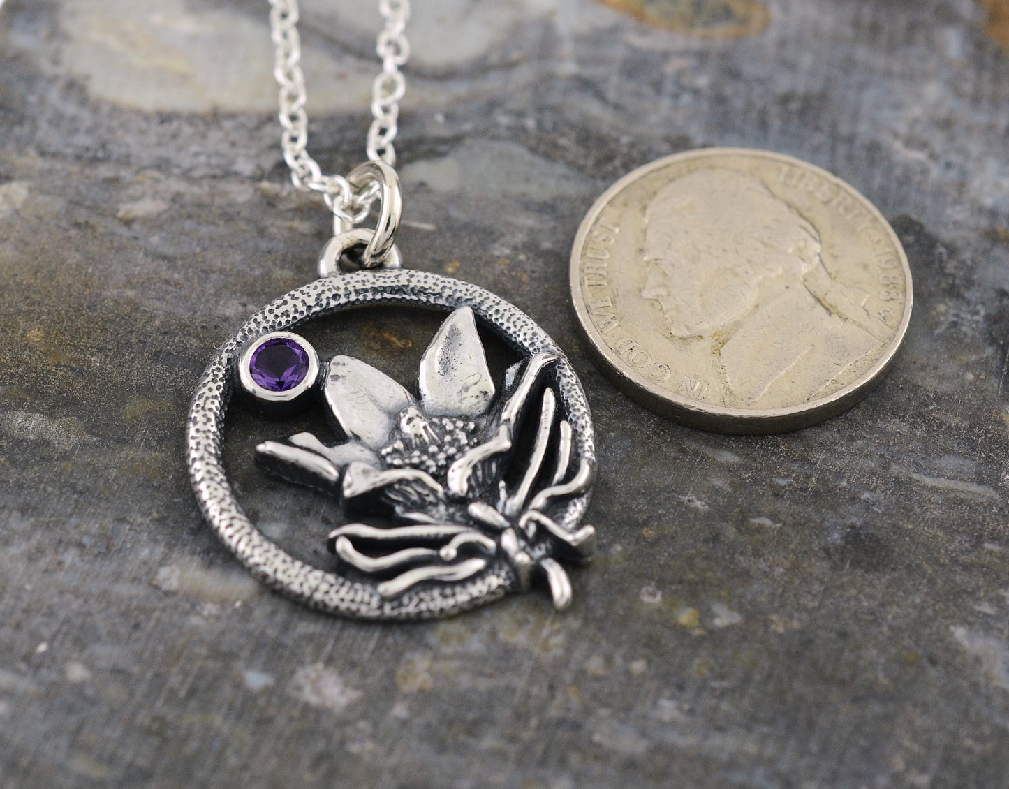 Pasque Flower Necklace in Sterling Silver with Genuine Amethyst – The Nature Line