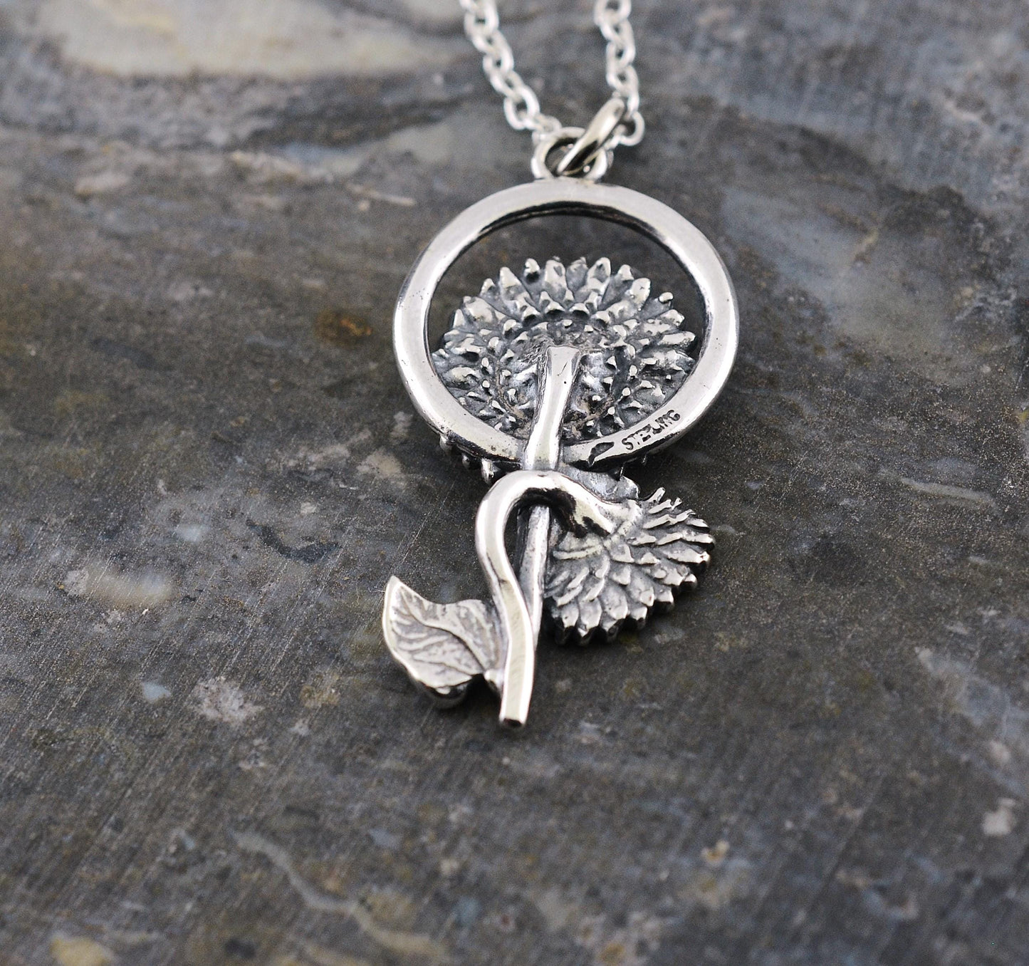 Sunflower Pendant in Sterling Silver with Black Onyx – The Nature Series