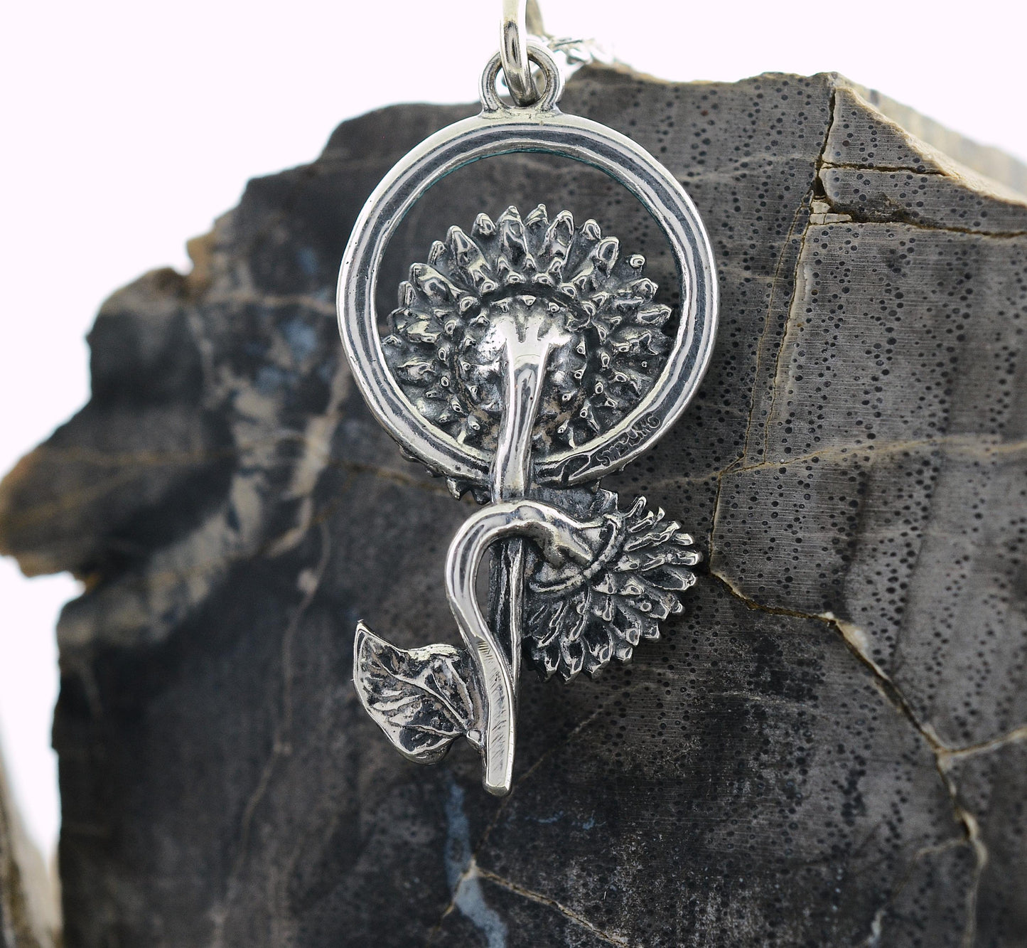 Sunflower Pendant in Sterling Silver with Black Onyx – The Nature Series