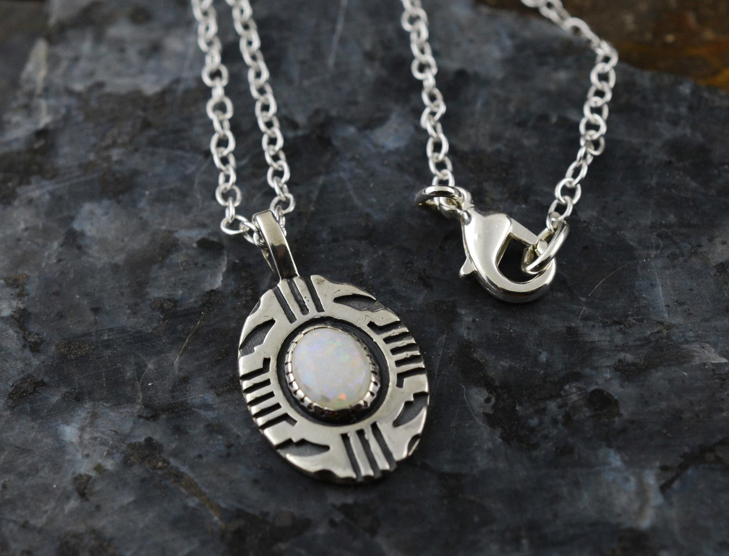 Aztec Inspired Tribal Shield Pendant in Sterling Silver with Opal – Lakota Legacy Line