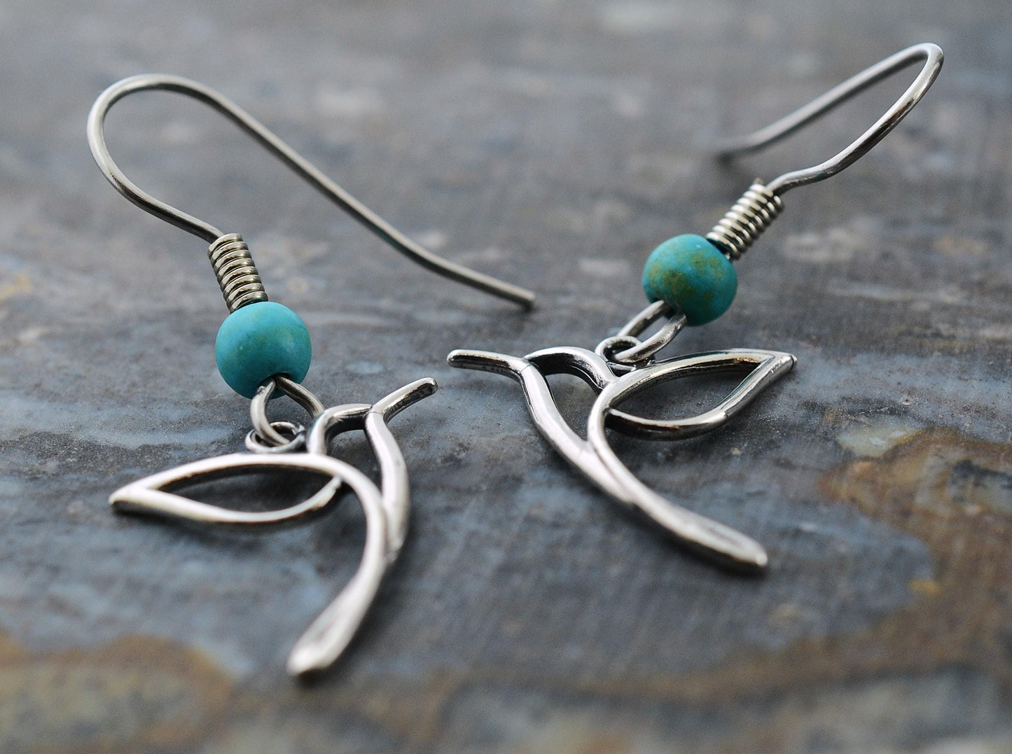Hummingbird Earrings in Sterling Silver with Turquoise Accents – Lakota Legacy Line