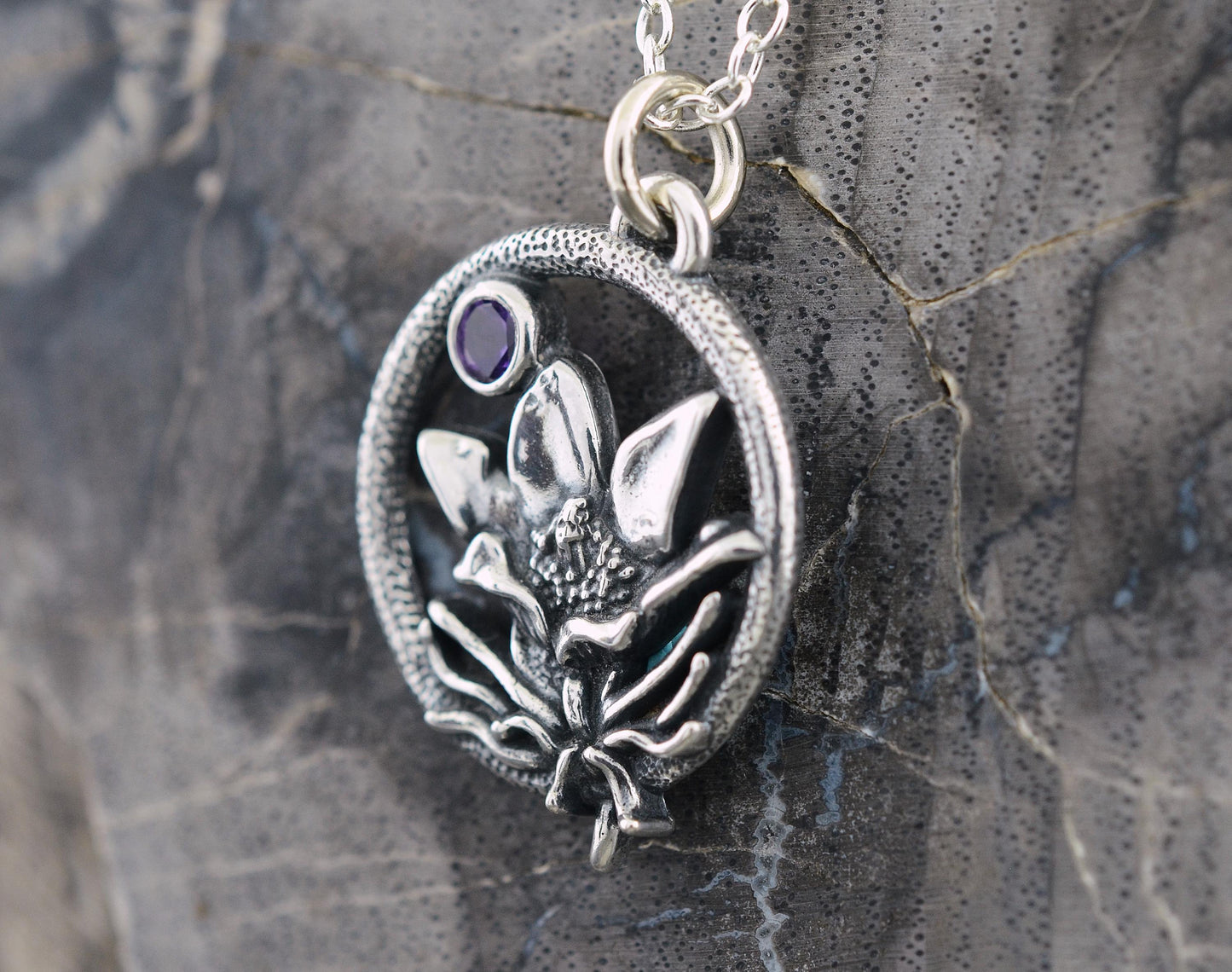 Pasque Flower Necklace in Sterling Silver with Genuine Amethyst – The Nature Line