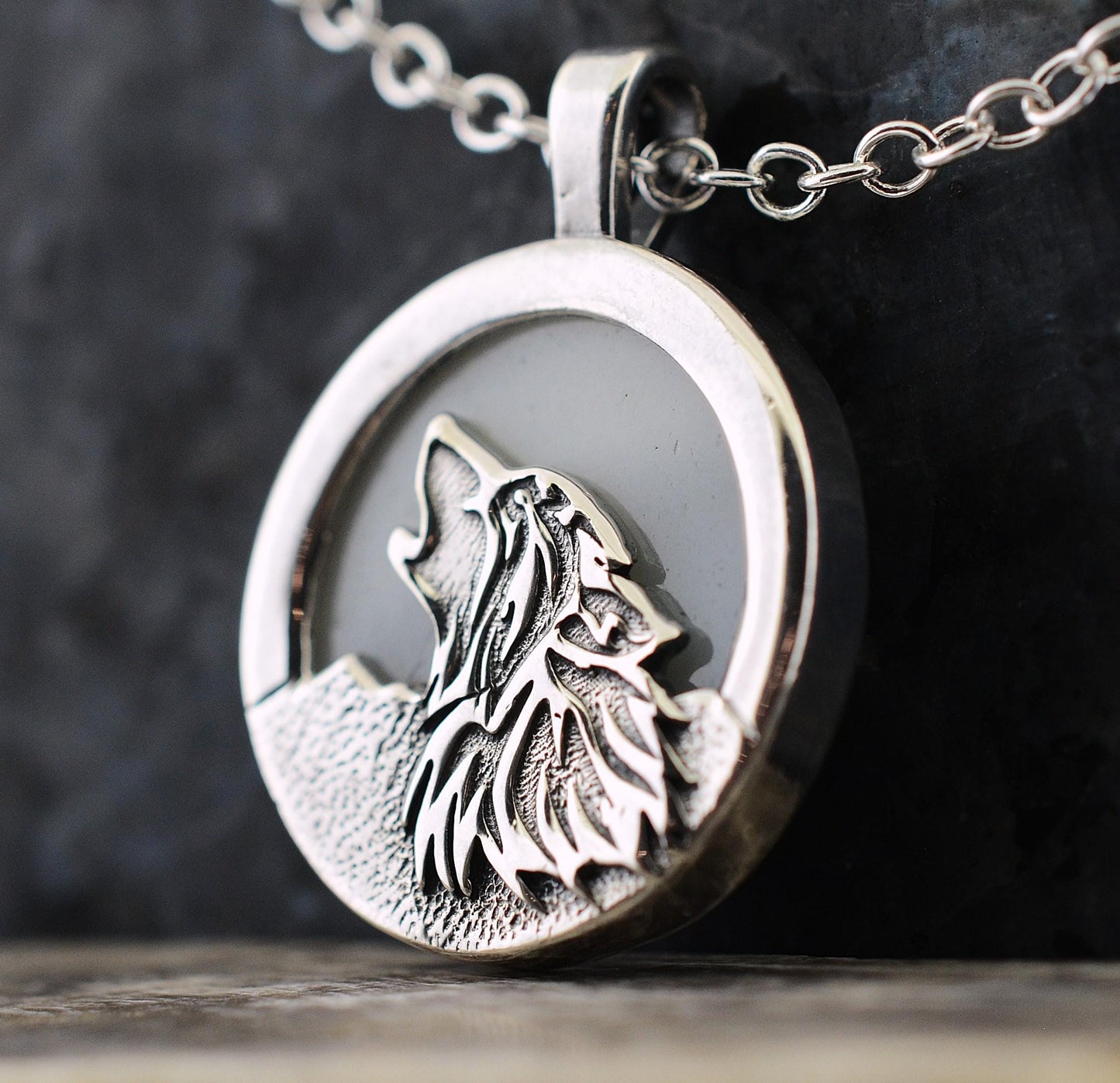 Howling Wolf Pendant in Sterling Silver with Mother of Pearl Moon – Lakota Legacy Line