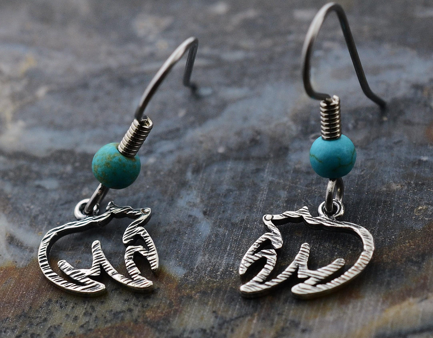 Bear Pendant and Earrings Set in Sterling Silver with Turquoise Beads Accents – Lakota Legacy Line