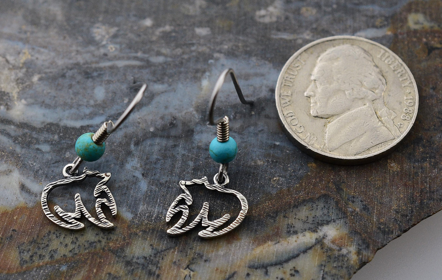 Bear Earrings in Sterling Silver with Turquoise Beads – Lakota Legacy Line