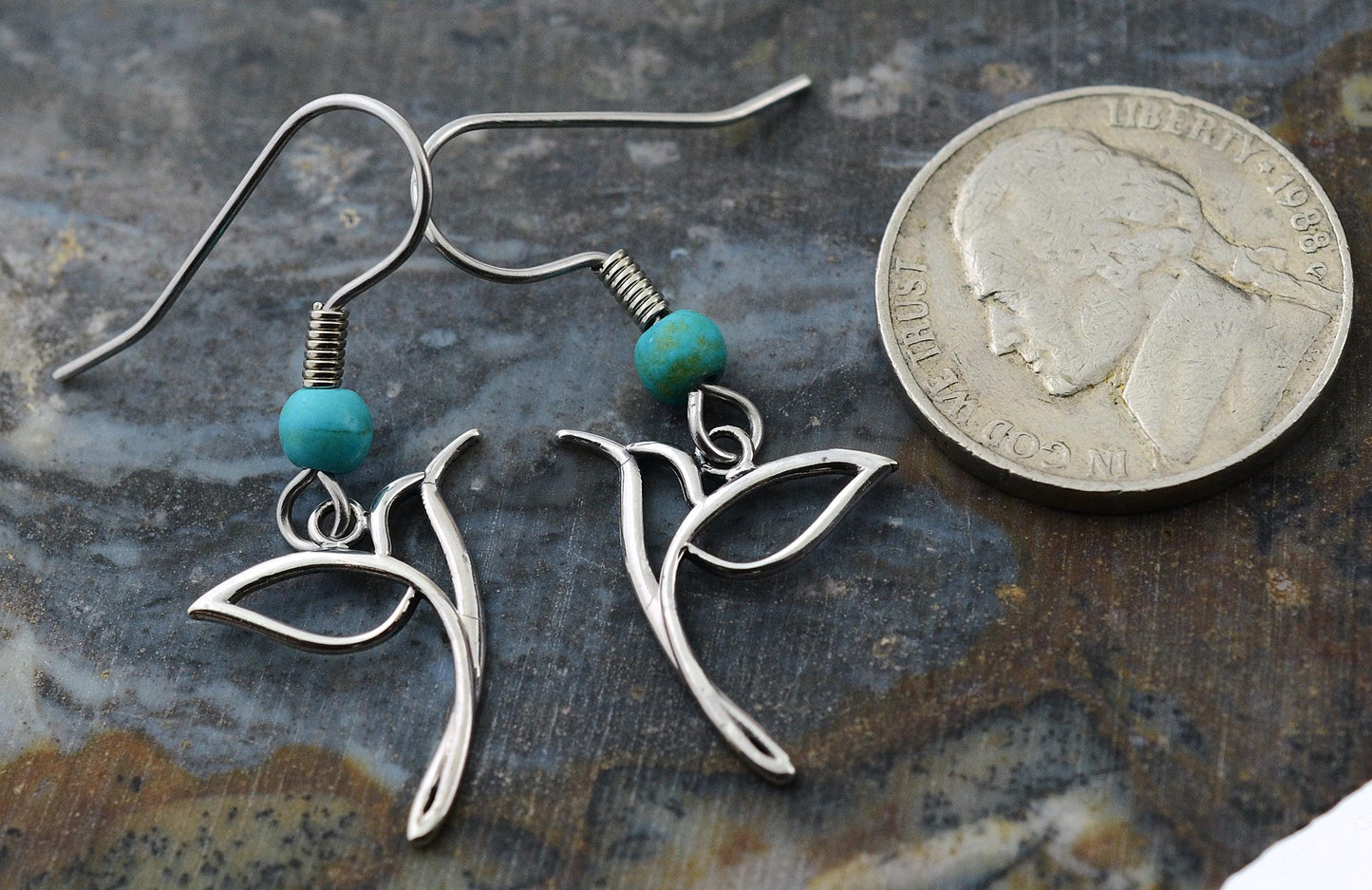Hummingbird Earrings in Sterling Silver with Turquoise Accents – Lakota Legacy Line