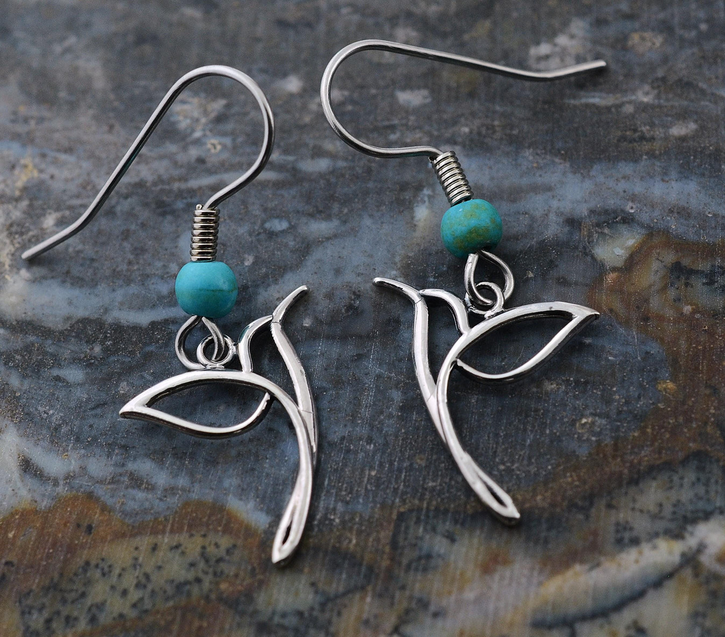 Hummingbird Earrings in Sterling Silver with Turquoise Accents – Lakota Legacy Line