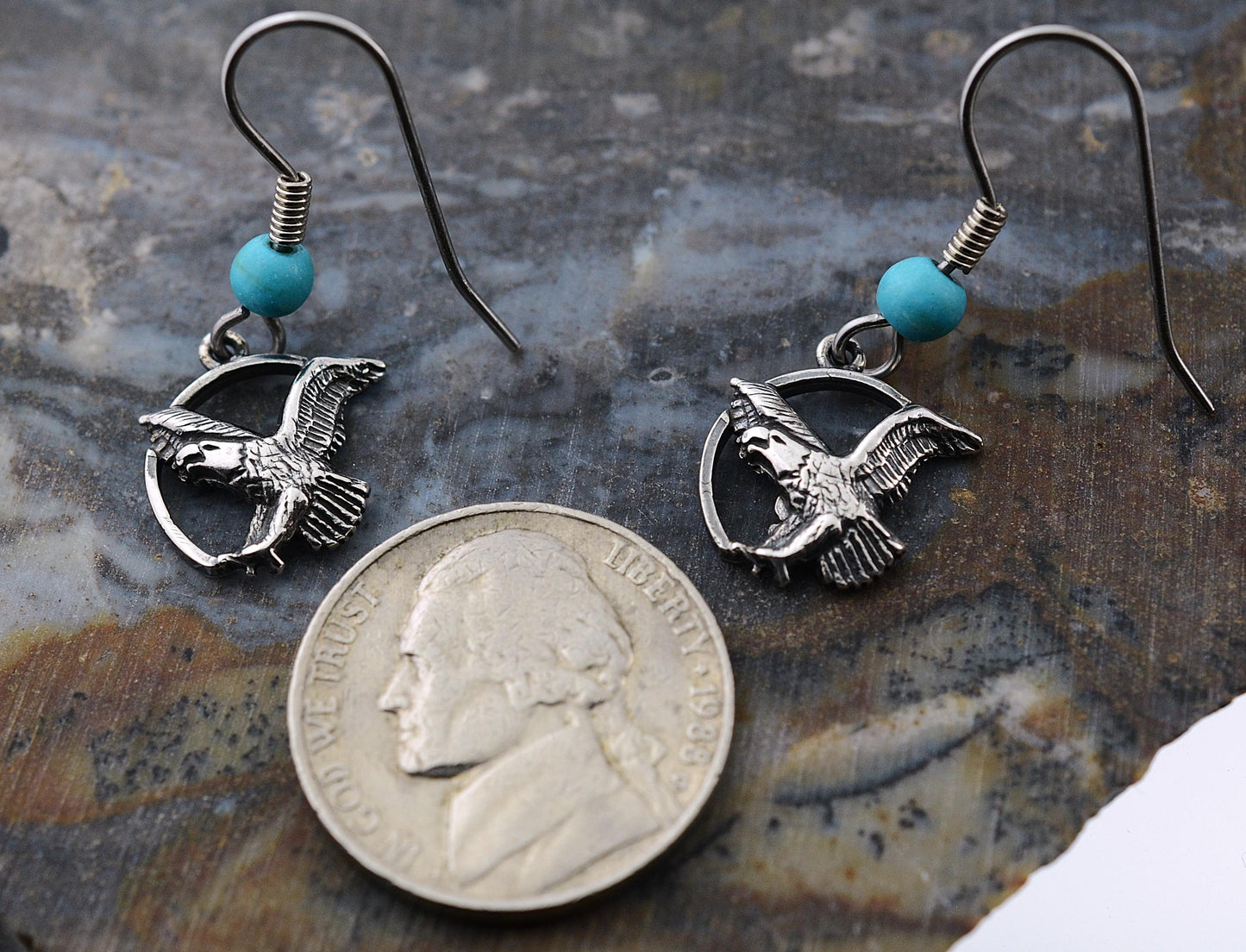 Eagle Earrings in Sterling Silver with Turquoise Beads – Lakota Legacy Line