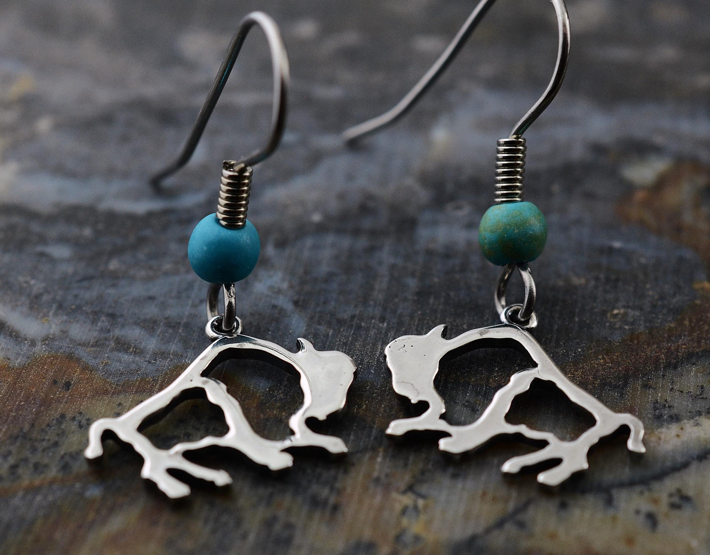 Minimalist Buffalo Earrings in Sterling Silver with Turquoise Accent– Lakota Legacy Line
