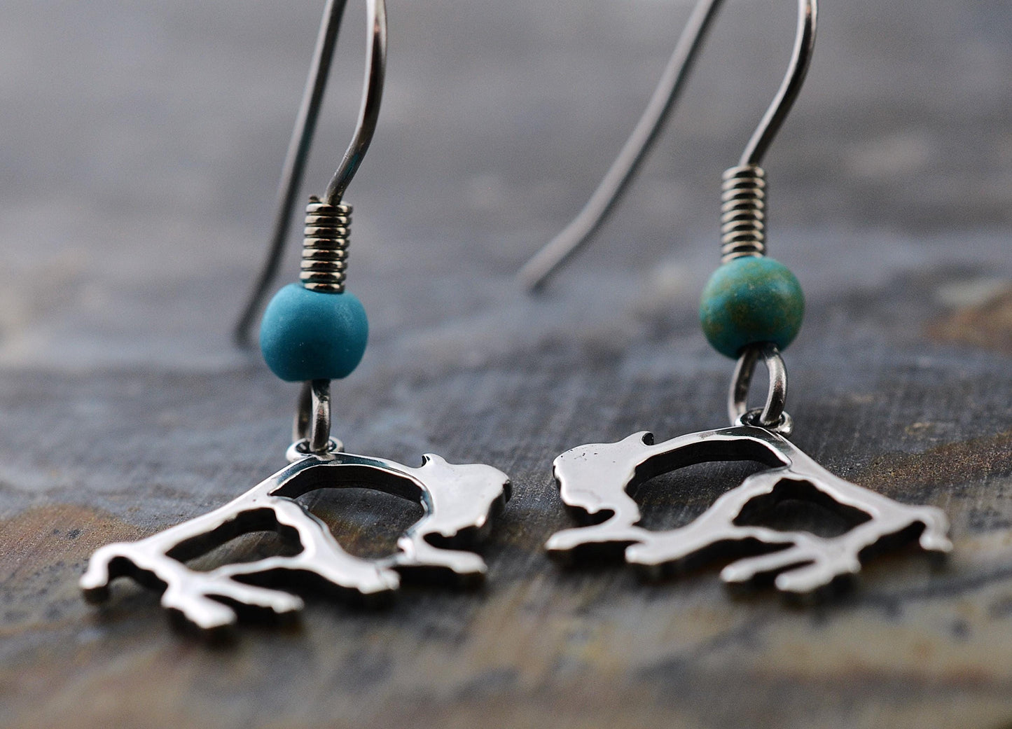 Minimalist Buffalo Earrings in Sterling Silver with Turquoise Accent– Lakota Legacy Line