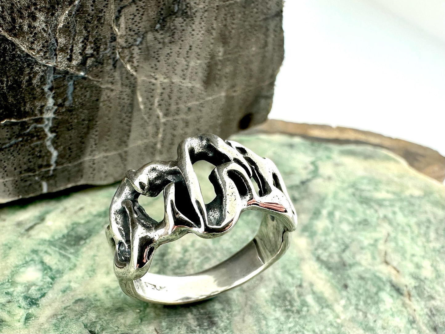Abstract Organic Wave Design Ring Jewelry Sterling Silver Unique Gift