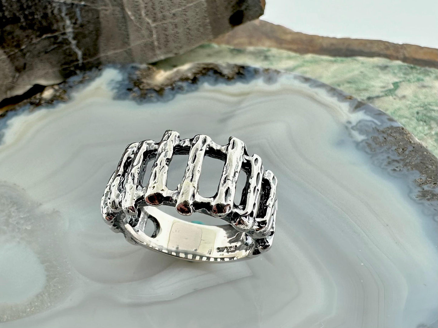 Abstract Stick Design Ring Jewelry Sterling Silver Unique Gift