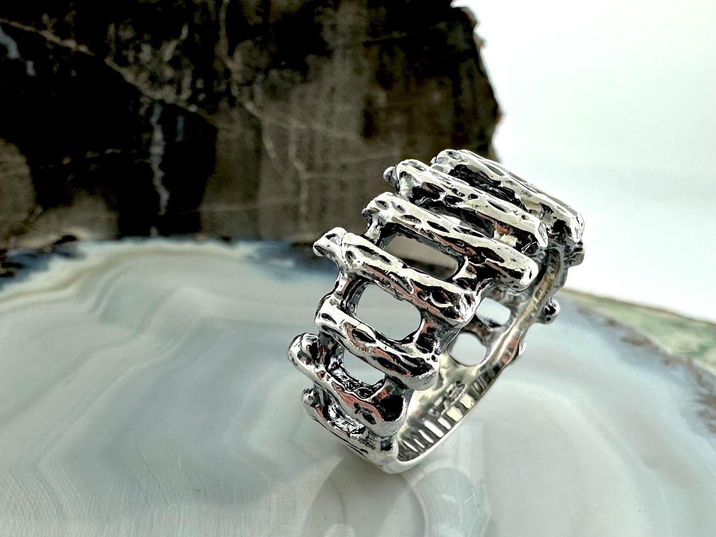 Abstract Stick Design Ring Jewelry Sterling Silver Unique Gift