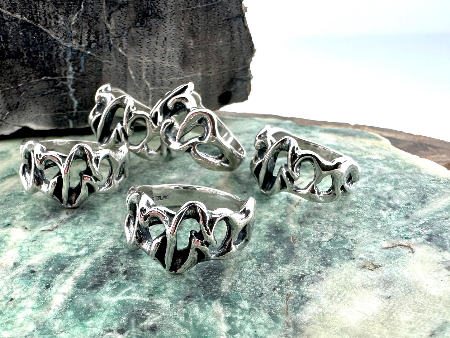 Abstract Organic Wave Design Ring Jewelry Sterling Silver Unique Gift