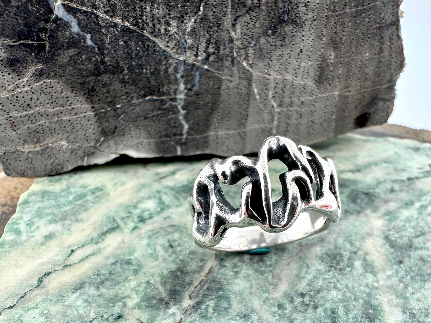 Abstract Organic Wave Design Ring Jewelry Sterling Silver Unique Gift