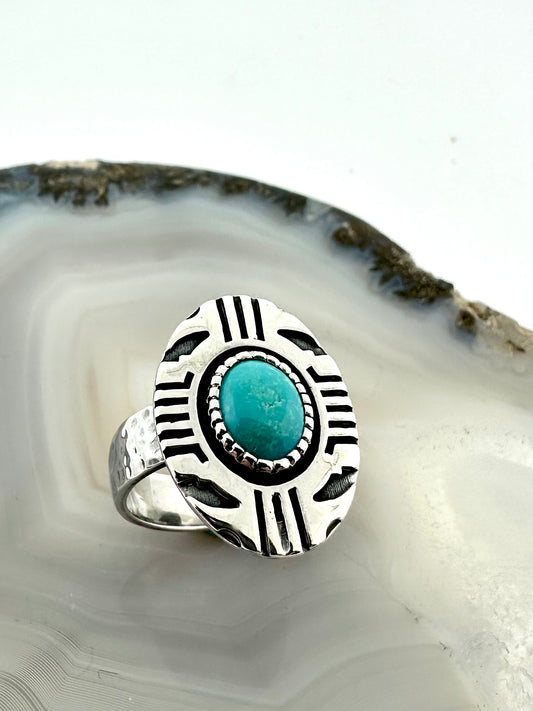 One-of-a-Kind Sterling Silver Aztec Turquoise Ring – Size 6