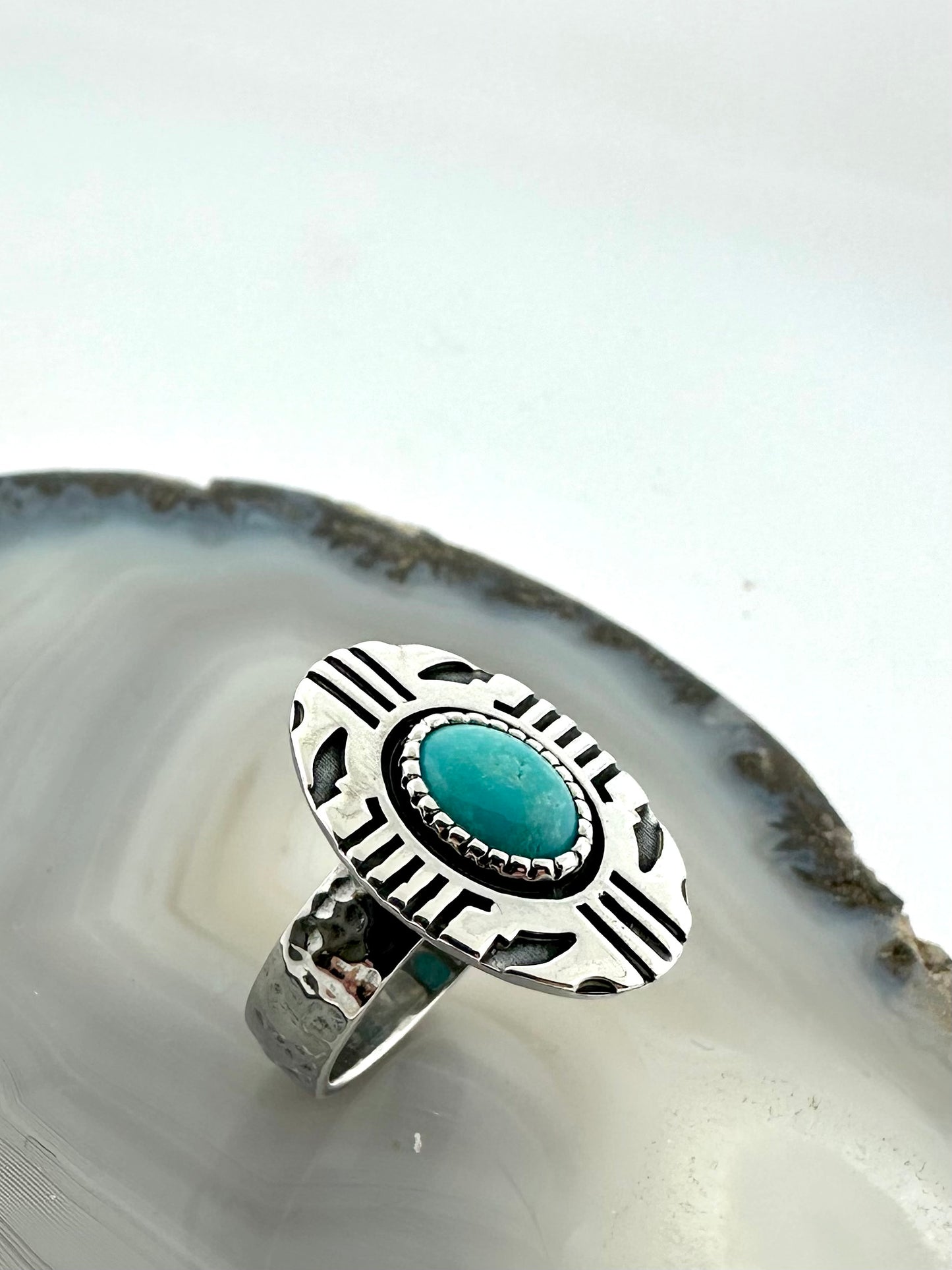 One-of-a-Kind Sterling Silver Aztec Turquoise Ring – Size 6