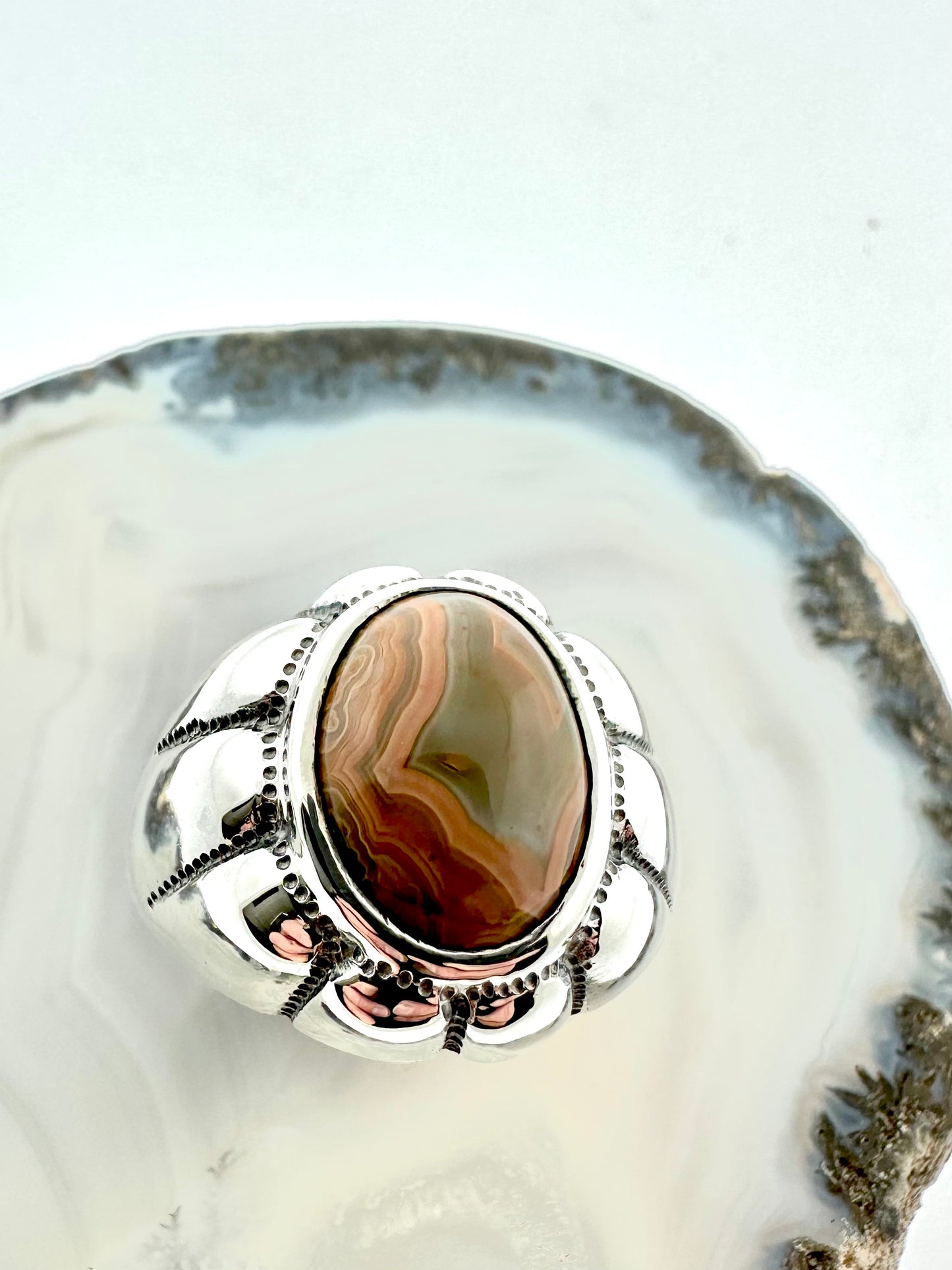 One-of-a-Kind Sterling Silver Men’s Ring with Fairburn Agate – Size 12.5