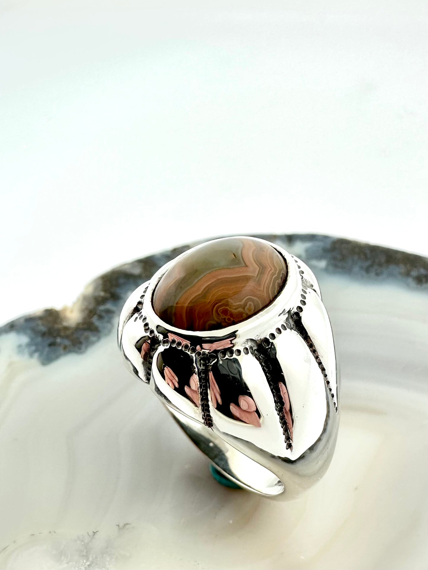 One-of-a-Kind Sterling Silver Men’s Ring with Fairburn Agate – Size 12.5