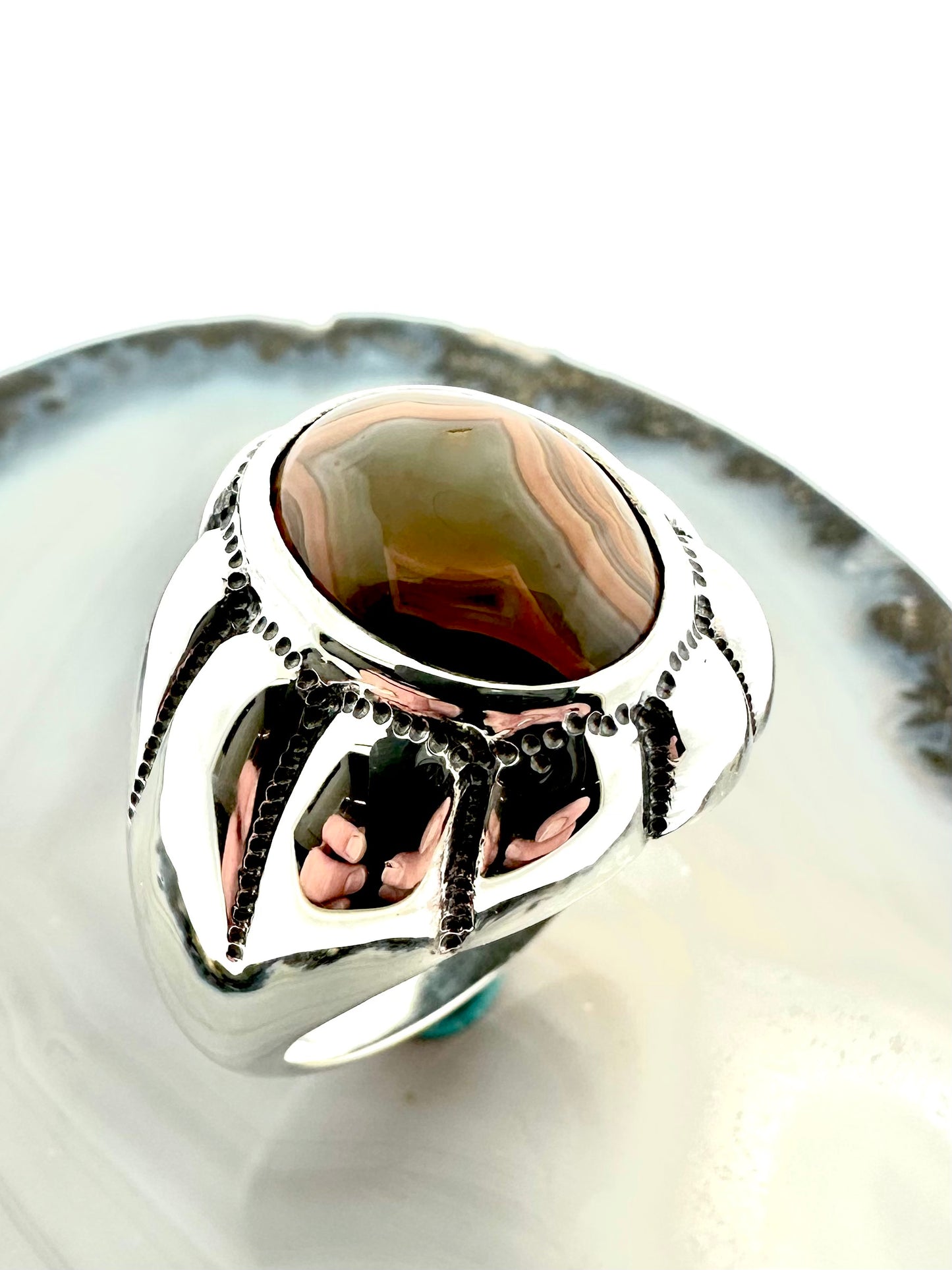 One-of-a-Kind Sterling Silver Men’s Ring with Fairburn Agate – Size 12.5