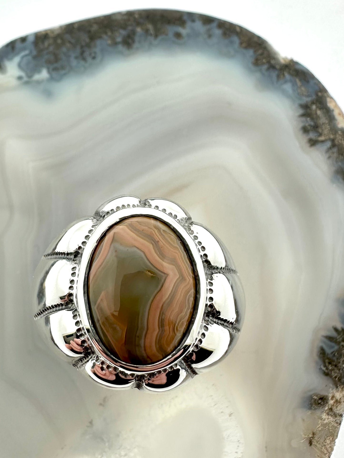 One-of-a-Kind Sterling Silver Men’s Ring with Fairburn Agate – Size 12.5