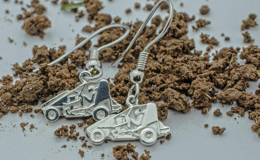 Mini / Micro Non-Wing Sprint Race Car in Sterling Silver, EARRINGS