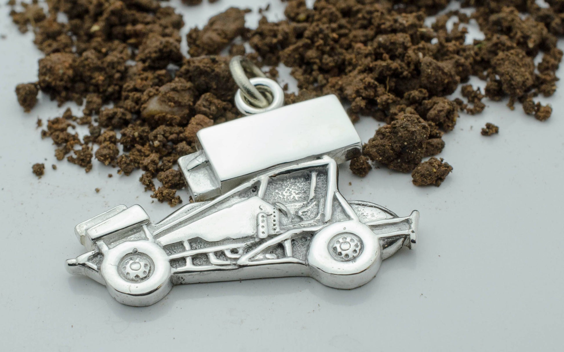 Sprint Race Car in Sterling Silver, PENDANT or KEYCHAIN