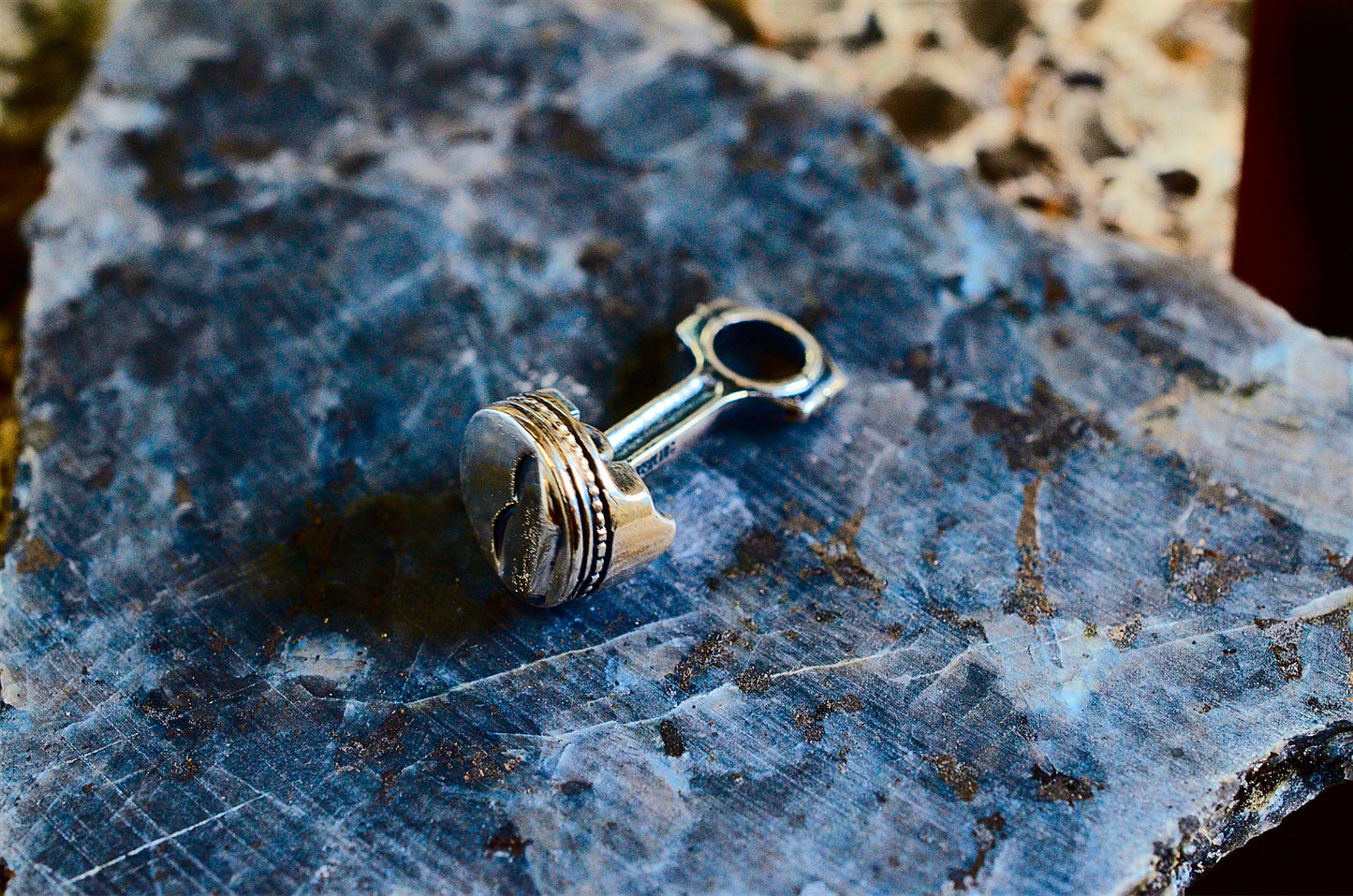 Movable Rod and Piston in Sterling Silver Pendant or Key Chain