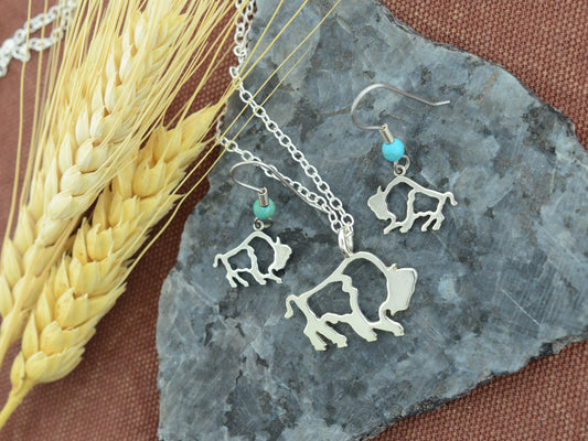 Minimalist Buffalo Pendant and Earrings Set in Sterling Silver – Lakota Legacy Line