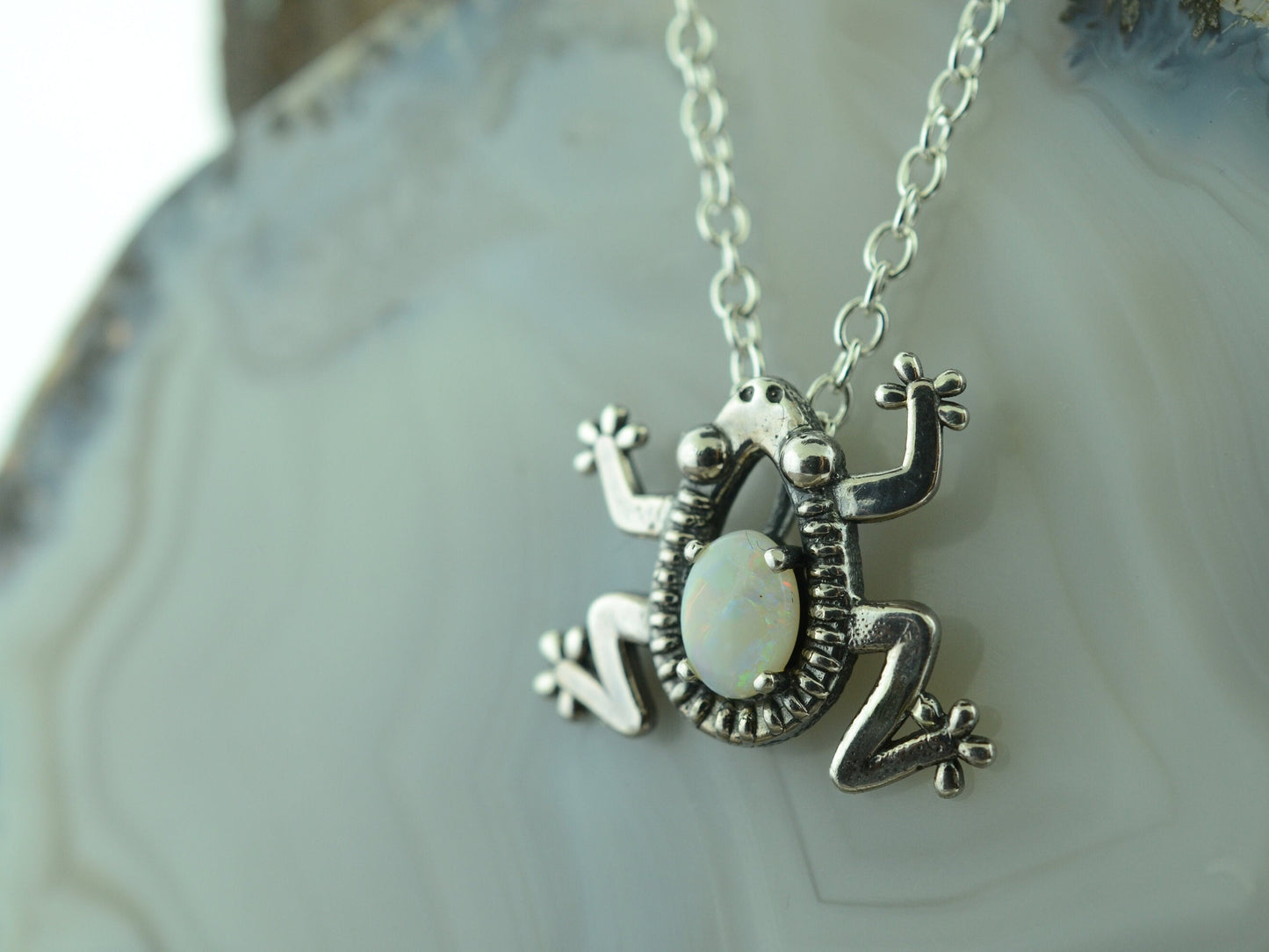 Oval Frog Pendant with Opal in Sterling Silver – Lakota Legacy Line